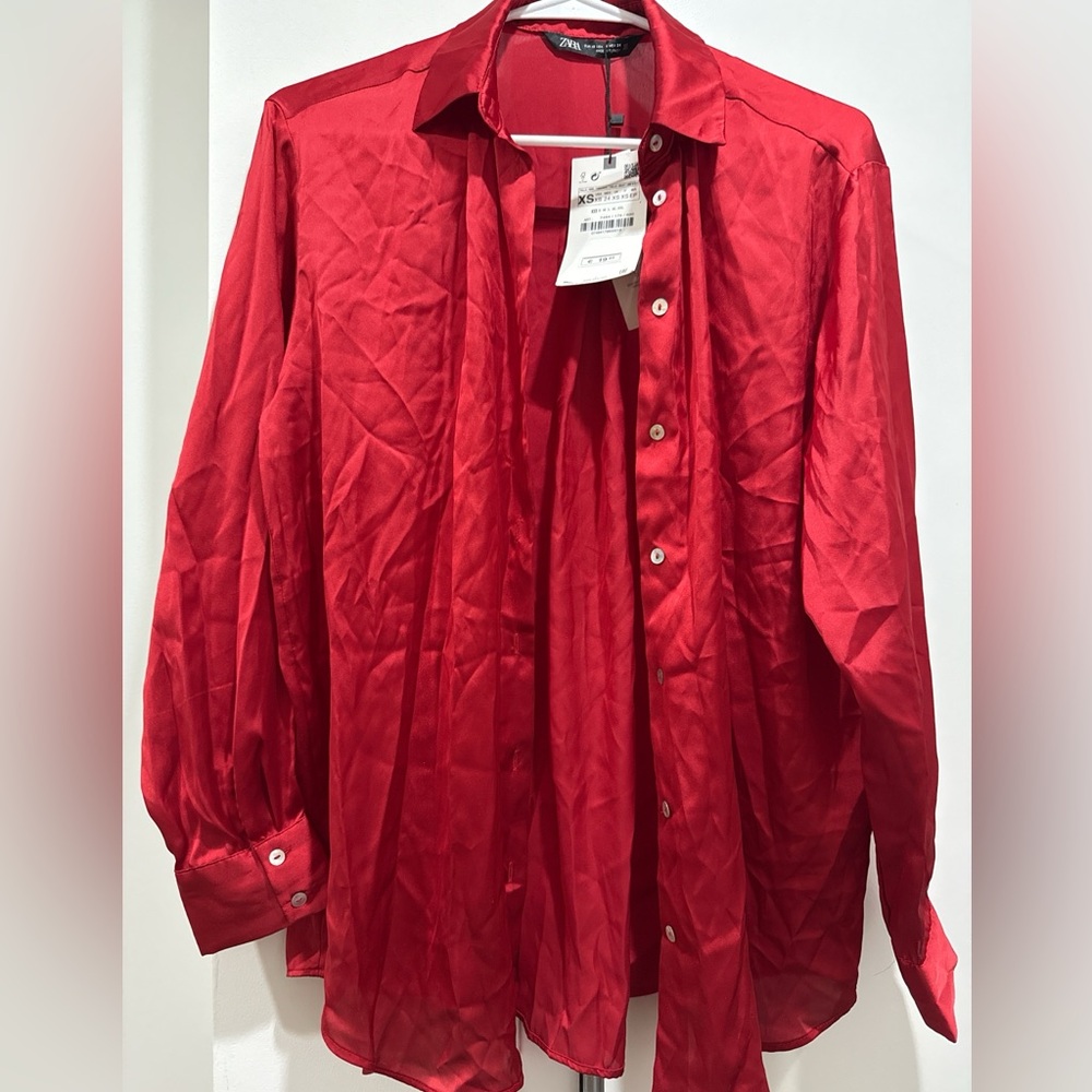 Zara Classic Red Button Down Shirt